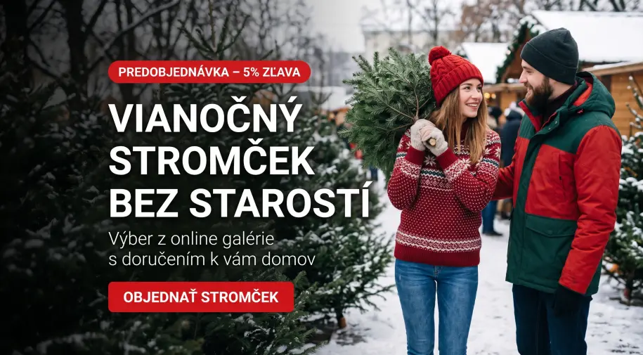 Banner upozorňujúci na predobjednávku živého vianočného stromčeka